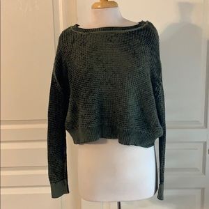 Knitted green and black cropped sweater